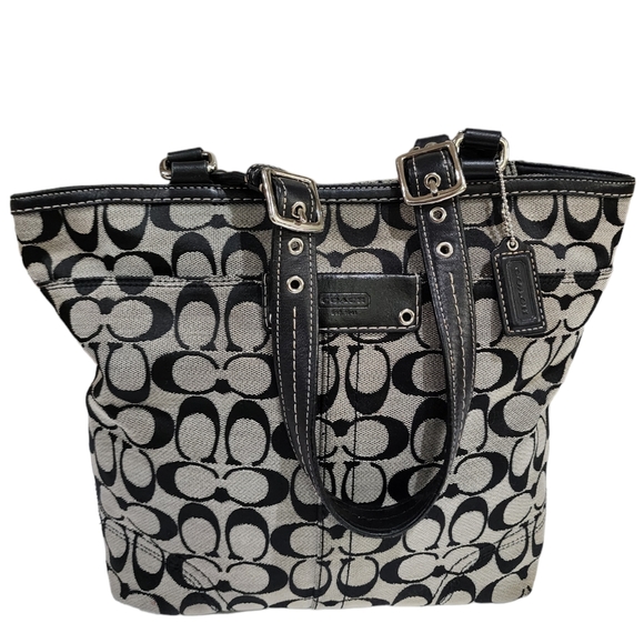 Coach Handbags - Coach Hampton Signature Canvas Tote/Shoulder Leather Straps Medium Bag
